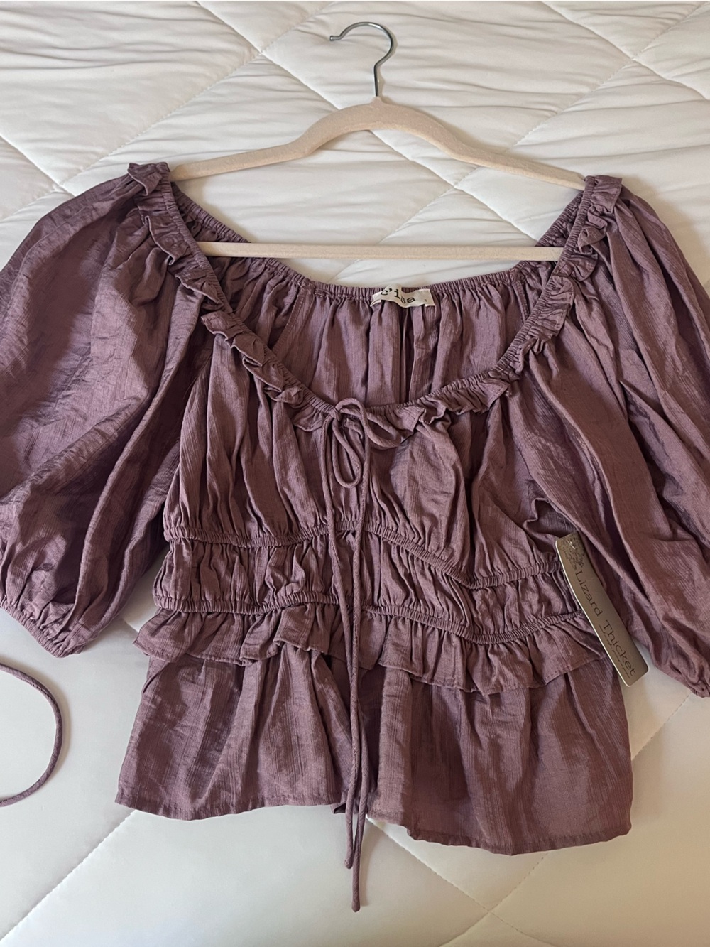 Lizard Thicket Mauve Peasant Blouse with Ruffle Trim